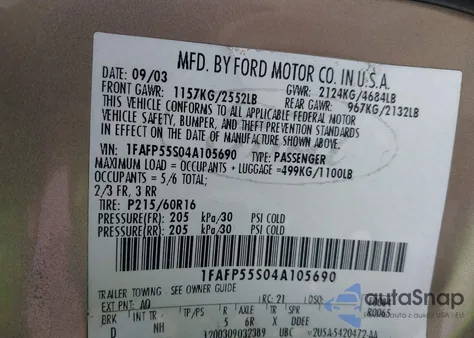 2004 Ford Taurus Ses z USA, uszkodzony, nr VIN 1FAFP55S04A105690